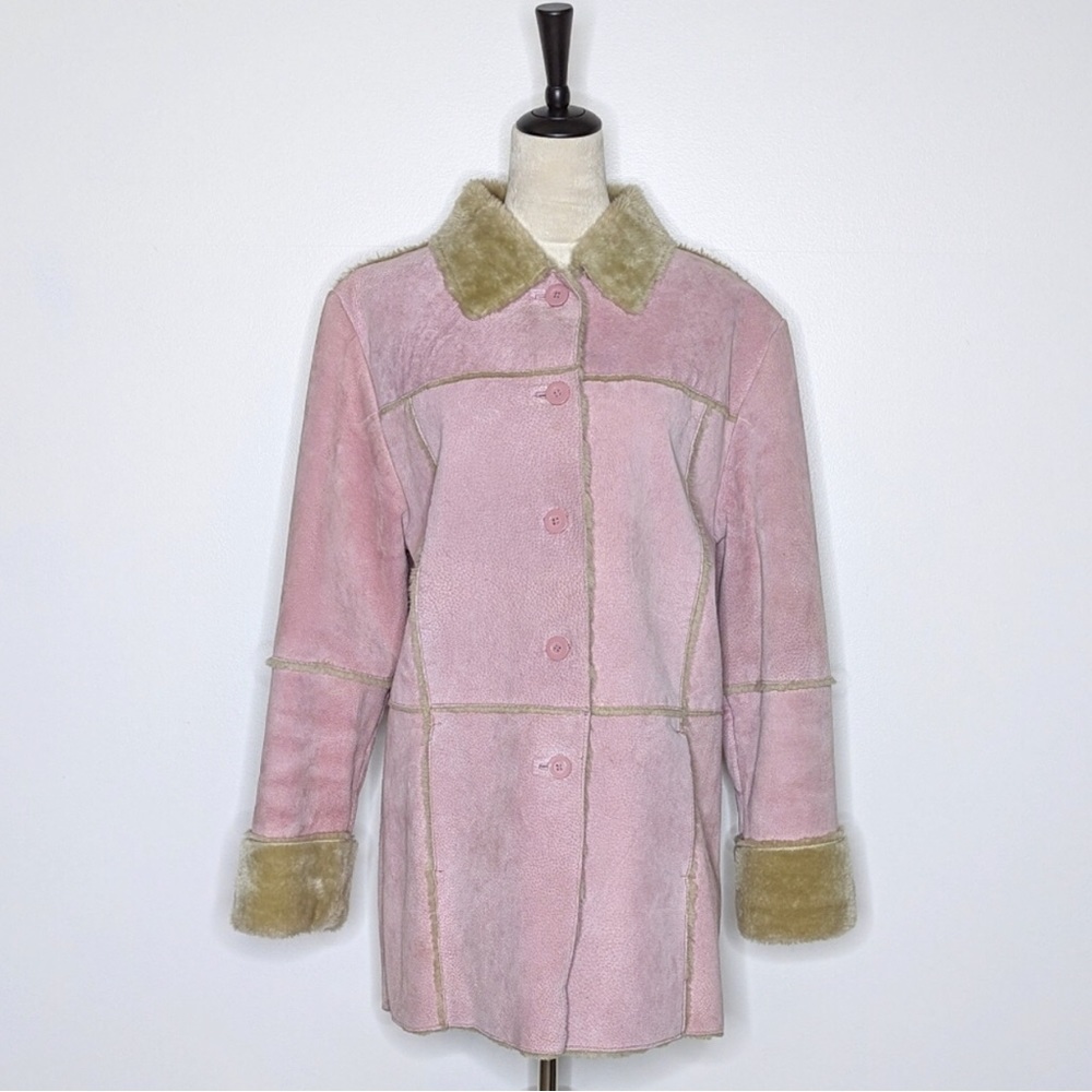Vintage Oscar Pile Genuine Leather Pink Suede Jacket Coat Faux Fur Women’s M